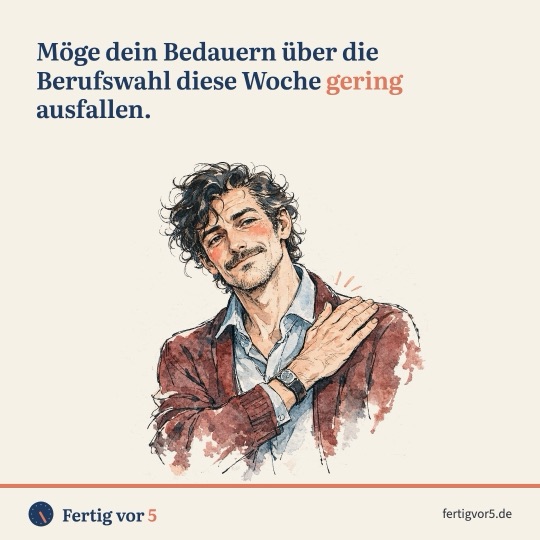 Postkarte: Möge dein Bedauern über die Berufswahl diese Woche gering ausfallen. Zeichnung: Selbst auf die Schulter klopfen.